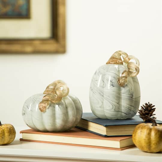 Glitzhome® Gray Marble Glass Pumpkin Set